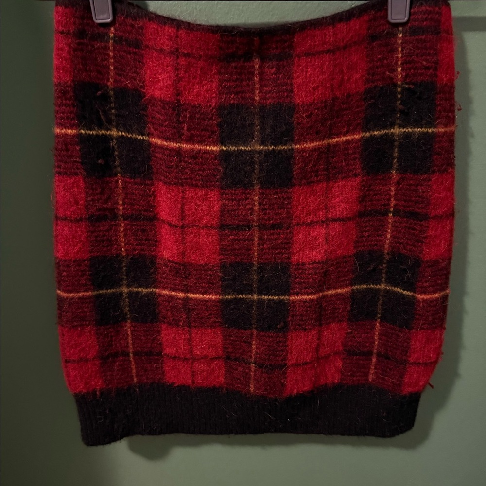 Polo Fuzzy Sweater Plaid Mini Skirt